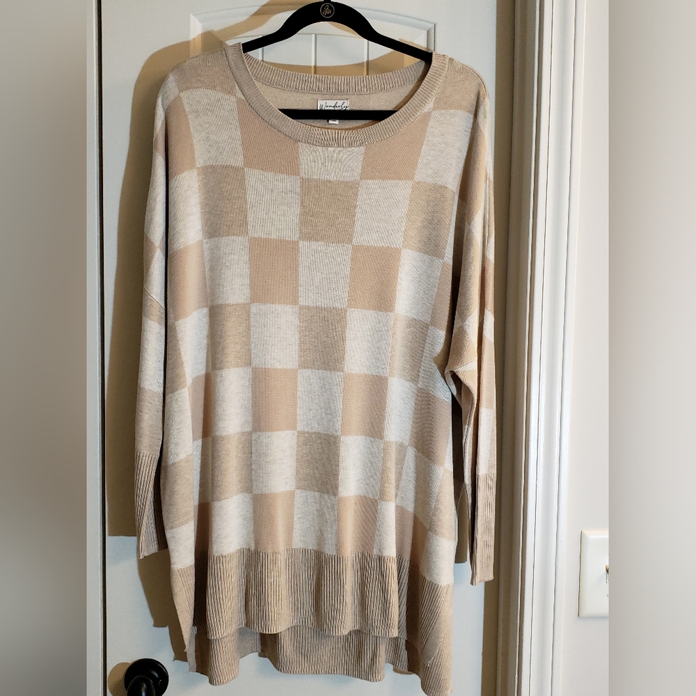 NWOT Wonderly Tunic Flyaway Dolman Sleeve Sweater, Tan Buff, XL